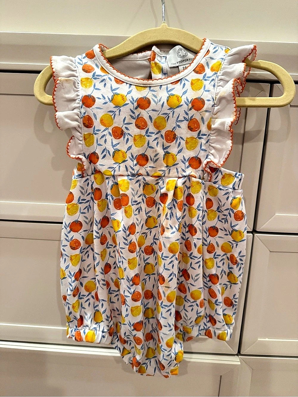 Cissy Citrus Open Side Pima Bubble by the Proper Peony 24M Oranges & Lemons
